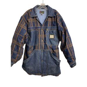 Vintage Rococo L Cotton Plaid Denim Patchwork Jacket Winter Heavy